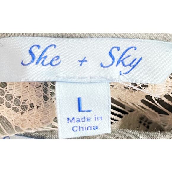 New She + Sky Green Large L Lace Open Back Ruffle Detail Short Sleeve Top Tee - Picture 8 of 10